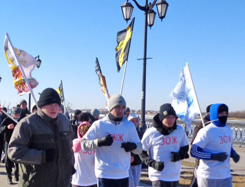 В Астрахани состоялась "Русская пробежка" в честь языческого праздника Громницы. 2 февраля 2014 г. Фото Елены Гребенюк для "Кавказского узла"