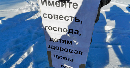 Плакат участников  пикета против аутсорсинга в детсадах. Волгоград, 3 декабря 2016 г. Фото Татьяны Филимоновой для "Кавказского узла"