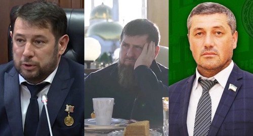 Иса Хаджимурадов, Рамзан Кадыров, Халид Накаев (слева направо). Коллаж "Кавказского узла". Фото: скриншот видео с YouTube-канала " Рамзан Кадыров" / пресс-служба парламента Чечни