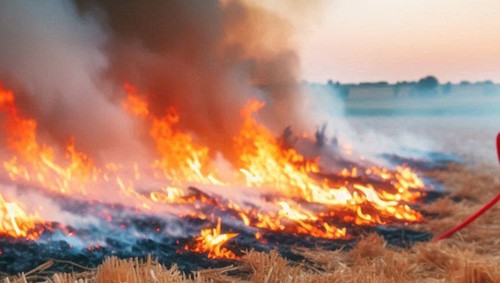 Сухая трава горит в поле. Фото: иллюстрация создана с помощью программы Copilot