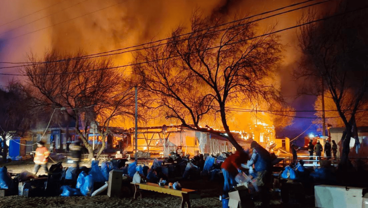 Пожар в станице Благовещенской. Скриншот фото оперштаба Краснодарского края от 14.02.25, https://t.me/opershtab23/11894.